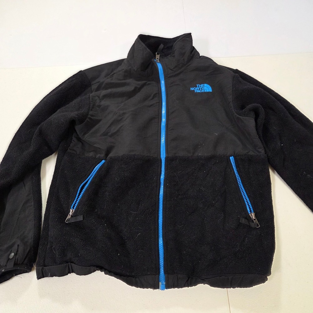 The North Face Boys Denali Fleece Jacket Black Blue Full Zip Size L 14/16